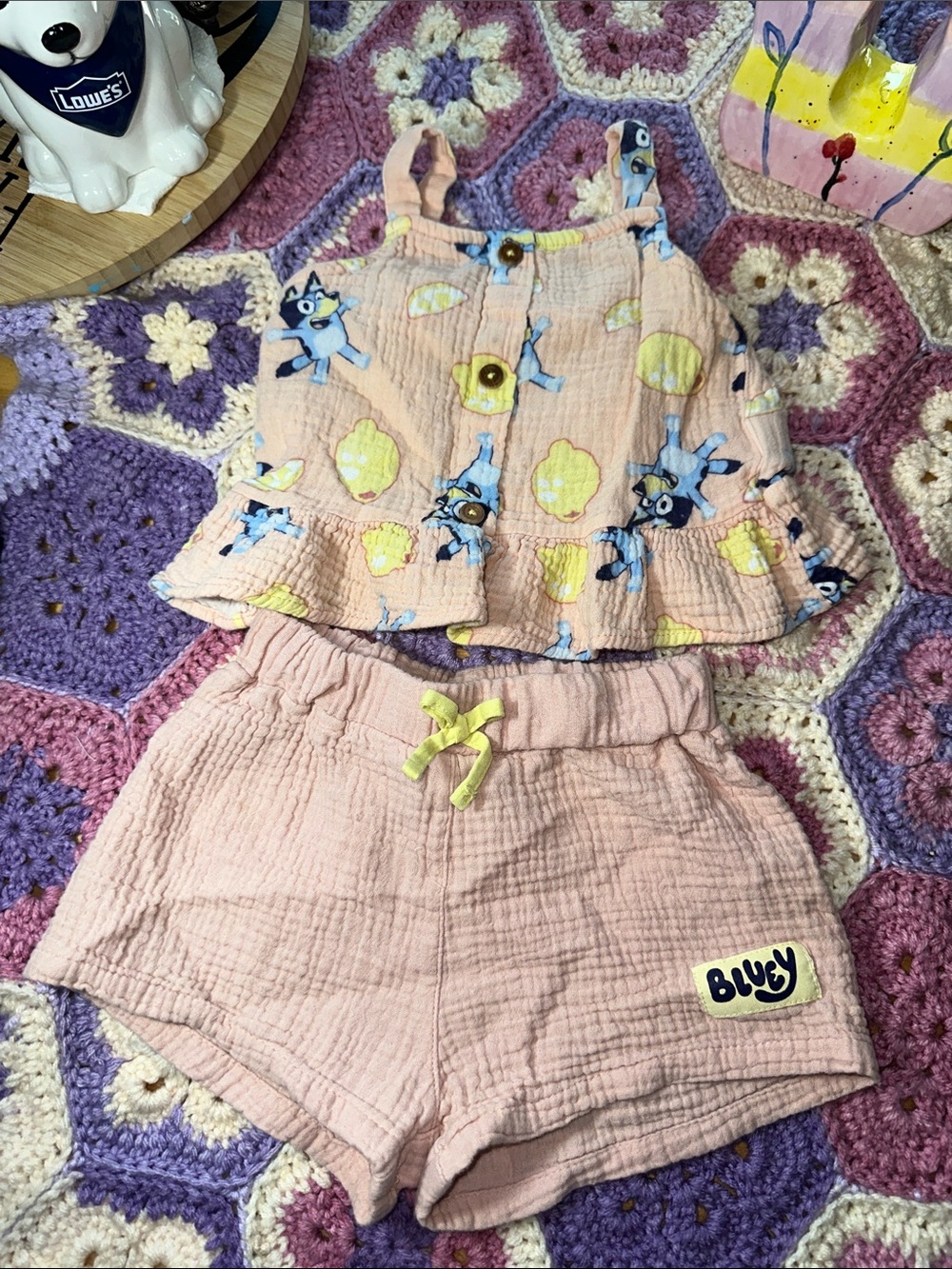 Bluey Peach Printed Ruffle Tank & Shorts Set - Bluey B332